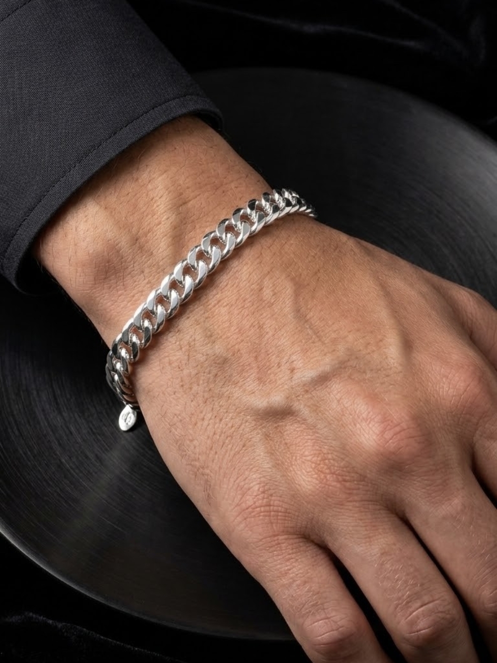 Men's 925 Classic Silver Curb Chain Bracelet for Men